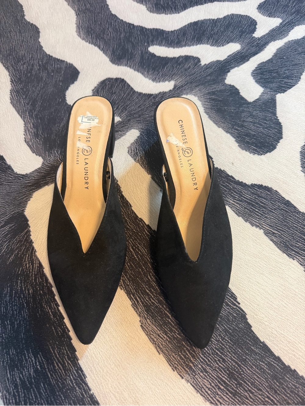 Chinese Laundry Black Pointed Suede Slip-On Mules